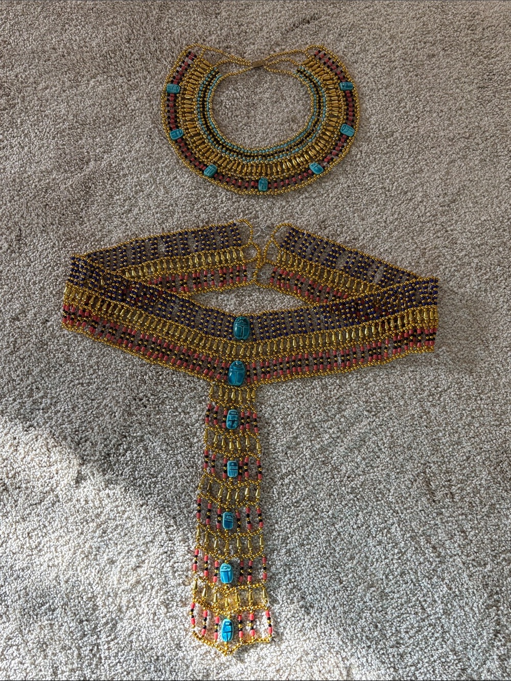Ethiopian Gold-Tone Multistone Statement Bib Necklace with Turquoise scarabs